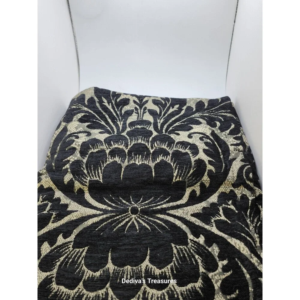 Croscill Arch Valance~RASCHEL~Black Beige Damask Tassel Trim~ 84in x 15in